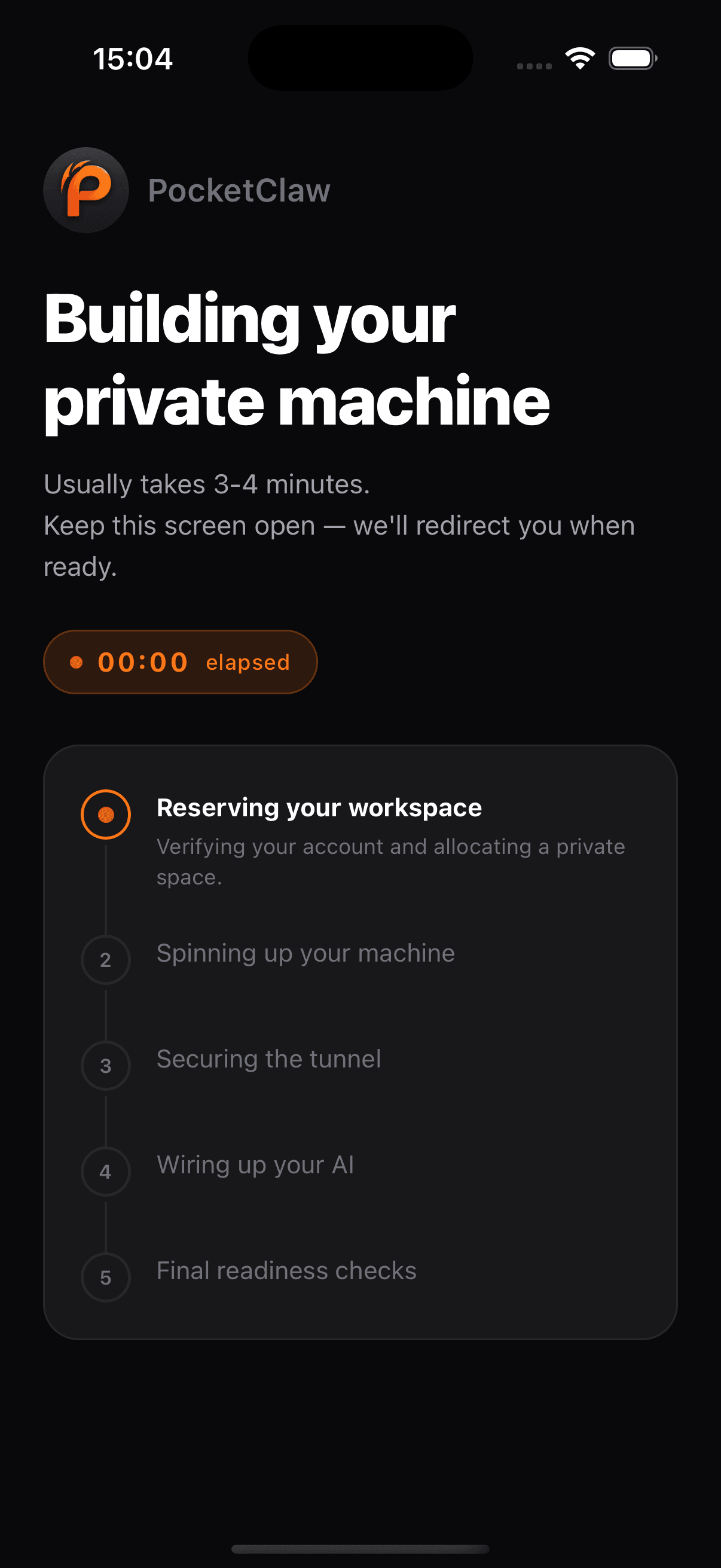 PocketClaw provisioning screenshot